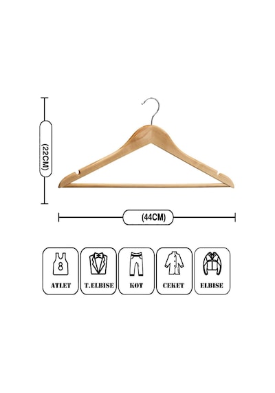 Ceket Askısı 44 Cm Ahşap Takım Elbise Kıyafet Askısı Ev Tipi Gardırop İçin 5 Adet Diğer