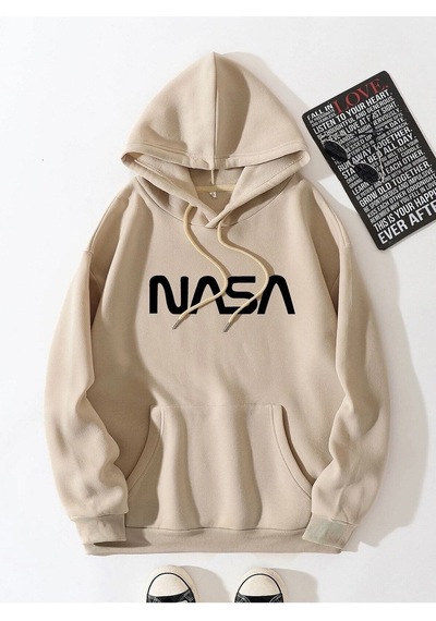 Startmore Kahverengi Unisex Kadın/erkek Nasa Renkli Baskılı Oversize Kapüşonlu