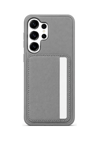 Cardx Samsung S26 Ultra Uyumlu Vegan Deri Kartlıklı Kamera Korumalı Kılıf Gri