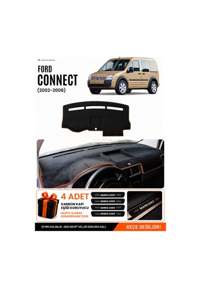 Ford Connect 2002-2008 Uyumlu Torpido Örtüsü, Torpido Kılıfı - Siyah Kahverengi