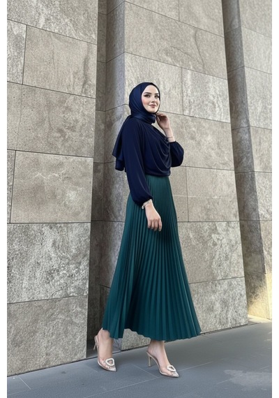 Unika Boutique Tesettür Piliseli Etek Yeşil