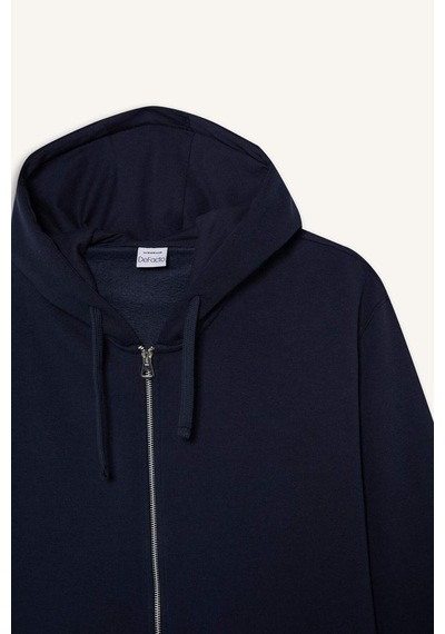 DeFacto Comfort Fit Kapüşonlu İçi Yumuşak Tüylü Basic Düz Kalın Fermuarlı Sweatshirt D7599AX25SPNV135
