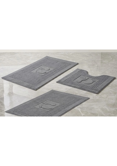Bicomi Ultra Emici %100 Pamuklu 3'lü Banyo Ayak Havlusu Seti 50x70 Cm - Antrasit