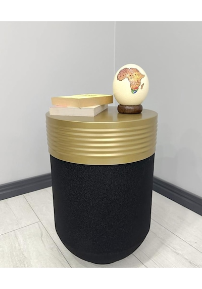 Elegant Dekoratif Eskitme Darbuka Siyah Sehpa 60cm