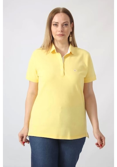 Moda Berray 21305 Kısa Kollu Büyük Beden Lakost Kumas T-shirt Sarı Sarı