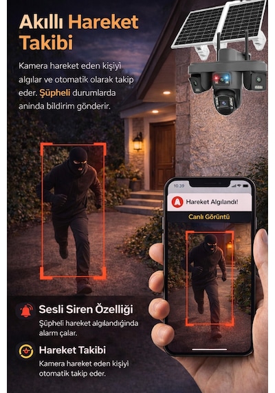 Ok335 12mp 4 Kameralı 4g Solar Güvenlik Kamerası Aov Gece Görüş 128gb Hafıza Kartı + 1 Yıl İnternet