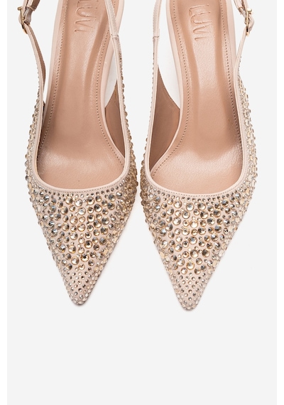 Luvishoes Thea Ten Altın Taşlı Kadın Topuklu Ayakkabı Ten