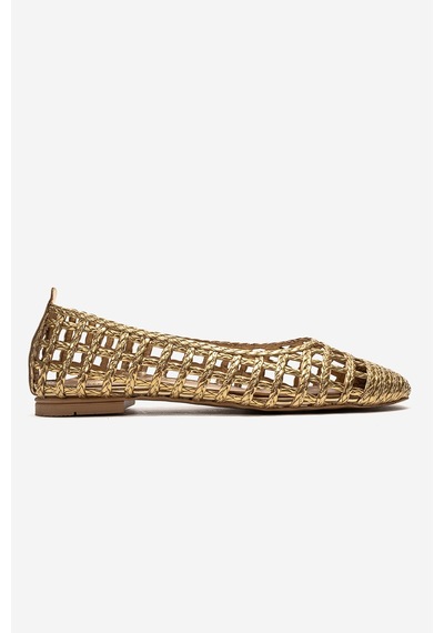 Luvishoes Elvarıs Altın Örgü Desenli Kadın Babet Ayakkabı Altın