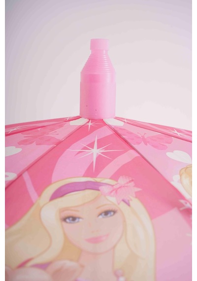 Kız Çocuk Barbie Pvc Kılıflı Otomatik Mekanizmalı Bardak Modelli Düdüklü Şemsiye Pembe