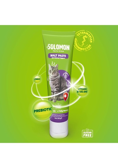 Solomon Malt Paste 100 Gr Kedi Tüy Yumağı Önlemeyi Destekleyen Malt Macunu