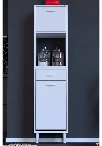 Vio 45 Cm Fırın Dolabı Sepetli Çekmeceli 1 Kapak Mini Midi Mutfak Dolabı Beyaz