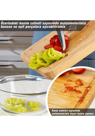 Ayrex 3'ü 1 Arada Bambu Kesme Tahtası: Doğrama Tahtası, Kesim Cetveli Ve Tepsi Fonksiyonlarıyla Mutfakta Pratik Ç Diğer