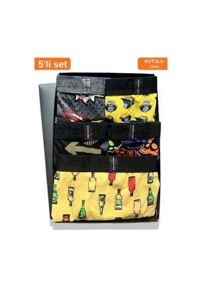 Harry Jons Erkek 5'li Desenli Renkli Pamuklu Premium Paket Boxer Desenli-4 Desenli-4
