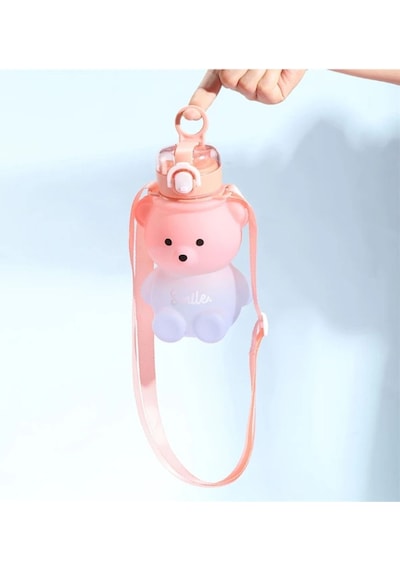 Sevimli Ayıcık Suluk Su Matarası 600ml Pembe Plastik Diğer