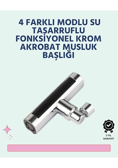 Krom Kaplamalı Çok Fonksiyonlu Musluk Başlığı Paslanmaz Malzeme