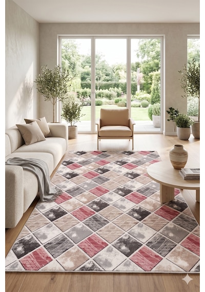 Villadia Home Textile Kaymaz Taban Modern Desen Yıkanabilir Leke Tutmaz Kolay Temizlenir Dört Mevsim Yolluk Koridor Salon Yatak Mutfak Odası Mürdüm