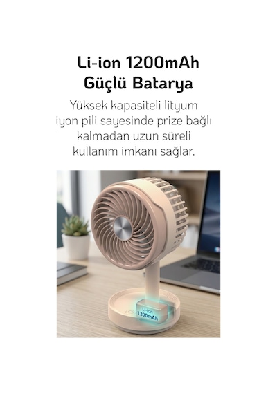 El Fanı Masaüstü Vantilatör Soğutucu Teleskopik 3 Kademe Type-c Hızlı Şarj Mini Soğutucu