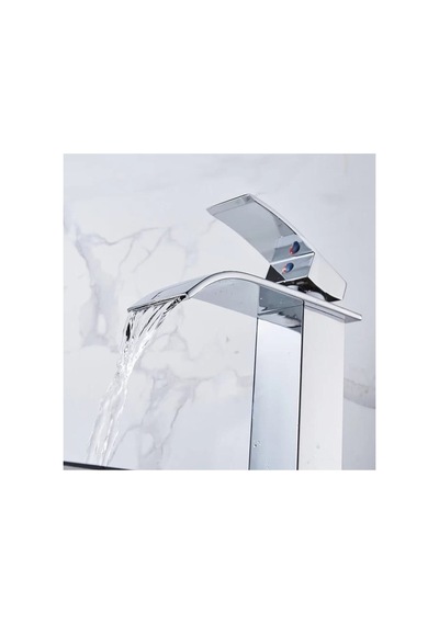 Rena Design Krom Çanak Lavabo Bataryası Oval Havza Model Uzun/yüksek Gümüş Gri Lavabo Musluğu Çift Girişli