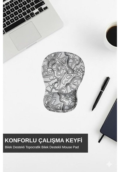 Topowave Bilek Destekli Mouse Pad Ergonomik Kaymaz Taban Mouse Pad Bilek Koruyucu Dijital Mouse Pad Beyaz