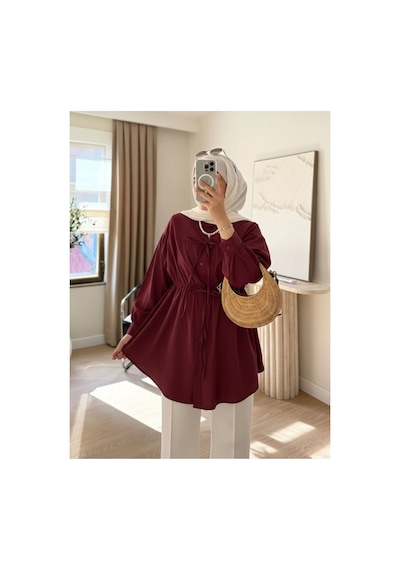Unika Boutique Kadın Büzgü Detaylı Tesettür Gömlek Bordo