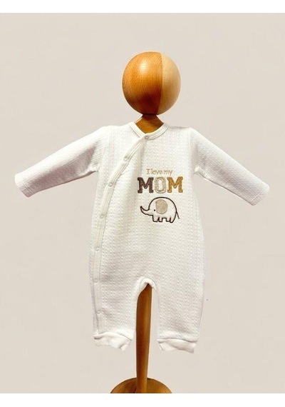 Cantoy Bebek I Love My Mom Yazılı Filli Tulum-15301 Ekru
