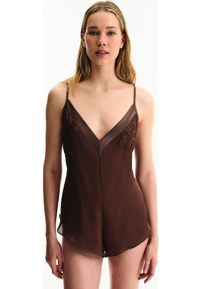 Penti Kahverengi Saten Chiffon Teddy Tulum