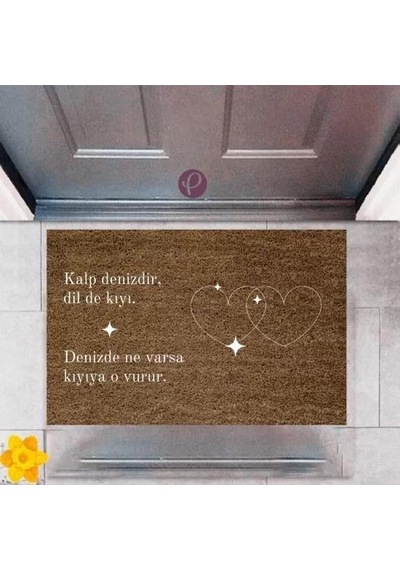 Kapı Önü Paspası Dekoratif Dijital Baskı Çift Kalp P-2467 Renkli