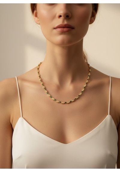 Valmont Accessories Kadın Altın Renk Yeşil Taşlı Sıralı Kolye