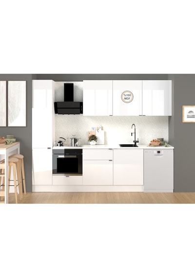 280 Cm %100 Mdf Tezgahlı Efil Ankastre Mutfak Dolabı Beyaz