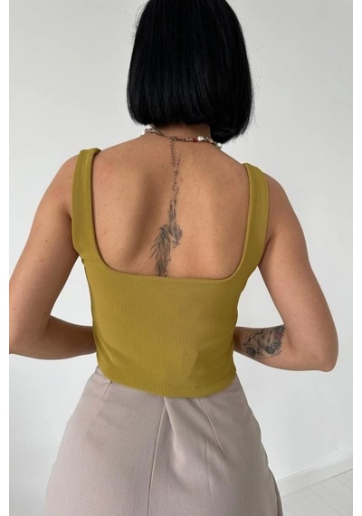 Defymoda Yağ Yeşili Askılı Bluz Yağ Yeşili