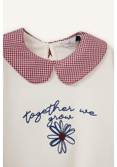 Defacto Regular Fıt Büyük Yaka Floral Kalın Sweatshirt Kumaşı Sweatshirt Kız Bebek G8154a526sper99 Ekru-er99