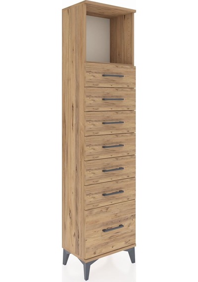 Arges Dolap Tek Raflı 7 Çekmeceli 44x30x182 Çam-çam Çam