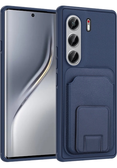 Tecno Camon 40 Pro Kılıf Deri Dokulu Ve Kartlıklı Bikart Tpu Premium Kapak Lacivert