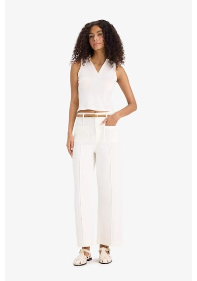 Defacto Regular Fit Cepli Yüksek Bel Kemerli Gabardin Pantolon F5933ax25smer105 Ekru