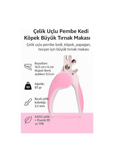 Çelik Uçlu Pembe Kedi Köpek Büyük Tırnak Makası Cin310pm