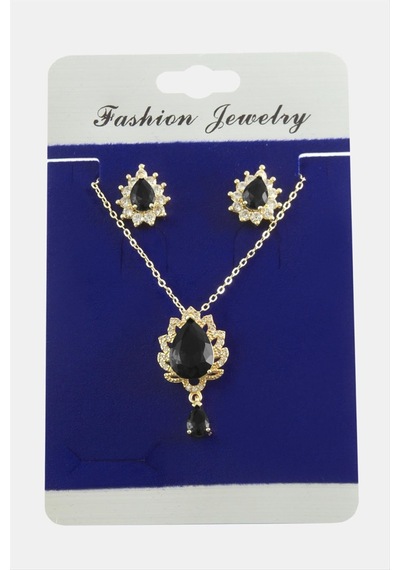 Oval Zirkon Taşlı Set Kolye Çok Renkli 68955867