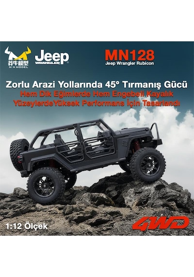 Mn Model Mn128 1/12 Jeep Wrangler Rubicon 4wd Rc Model Crawler Offroad Truck Uzaktan Kumandalı Araba Rtr Siyah+dahili Işık Seti Mn-128 7600000036349
