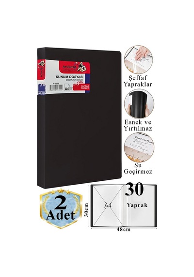 Siyah Sunum Dosyası 30 Lu 2 Adet Poşet Dosyalı Katalog Dosyası 30 Poşetli Kendinden Dosya Plastik Kapaklı Siyah