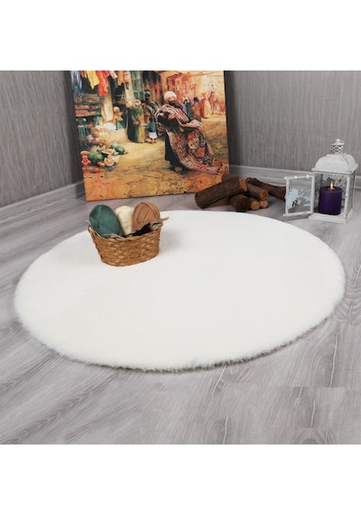 My Evilla Dekoratif Tavşan Tüyü Ultra Yumuşak Peluş Yuvarlak Halı 001