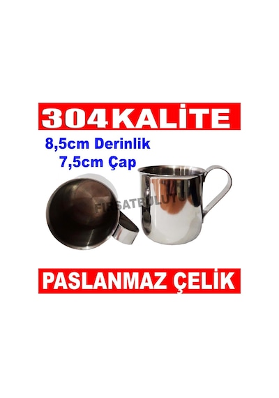 Paslanmaz Çelik Kulplu Bardak Su Bardağı 304 Kalite