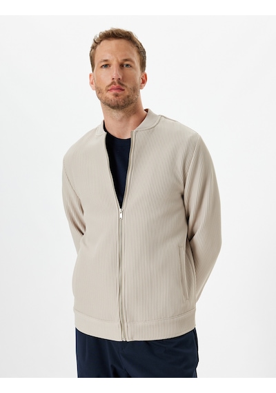 Koton Bomber Ceket Fitilli Fermuarlı Bej 5wam50021hw Ekru