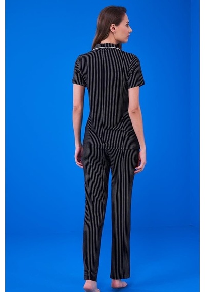 Pjs 23134 Kadın Çizgili Düğmeli Pijama Takım
