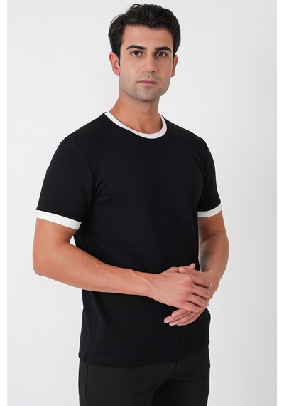Efor Slim Fit Bisiklet Yaka Siyah-ekru Tişört Ts 932