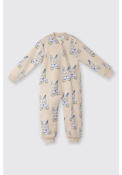 Panço Unisex Bebek Desenli Bej Uyku Tulumu Krem