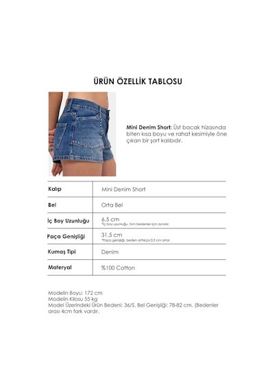 it's basic Kadın Mavi T-2s6-4 Drop Detaylı Mini Özel Tasarım Denim Şort