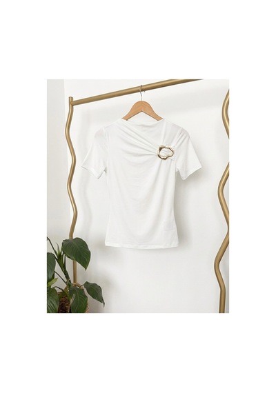 Fleurs Chic Toka Detaylı T-shirt Beyaz