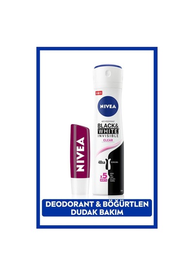 Kadın Sprey Deodorant Black&white Clear, 48 Saat Koruma Ve Nemlendirici Böğürtlen Dudak Bakım Kremi