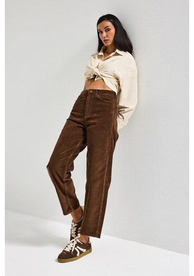 Itsbasic Kadın Kahve Renk 26w5-42 Relax Fit Elastan Kumaş Velvet Kadife Kumaş Pantolon Kahverengi