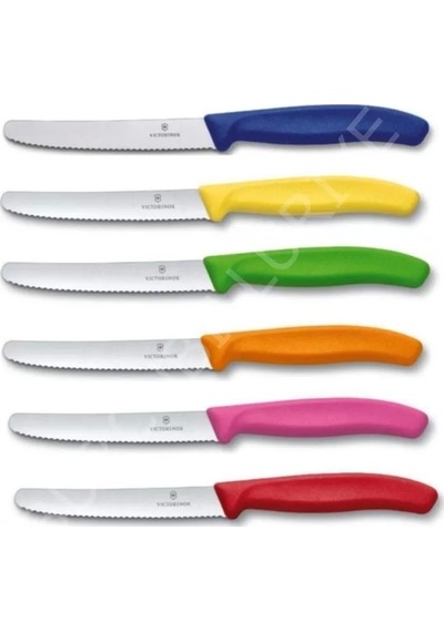 6 Lı 11 Cm. Tırtıklı Küt Bıçak Seti Mavi & Sarı & Yeşil & Pembe & Kırmızı & Turuncu