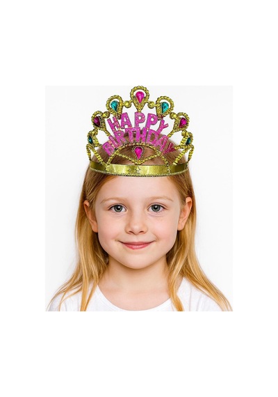 Altın Renk Happy Birthday Yazılı Doğum Günü Tacı 60 Cm Çok Renkli